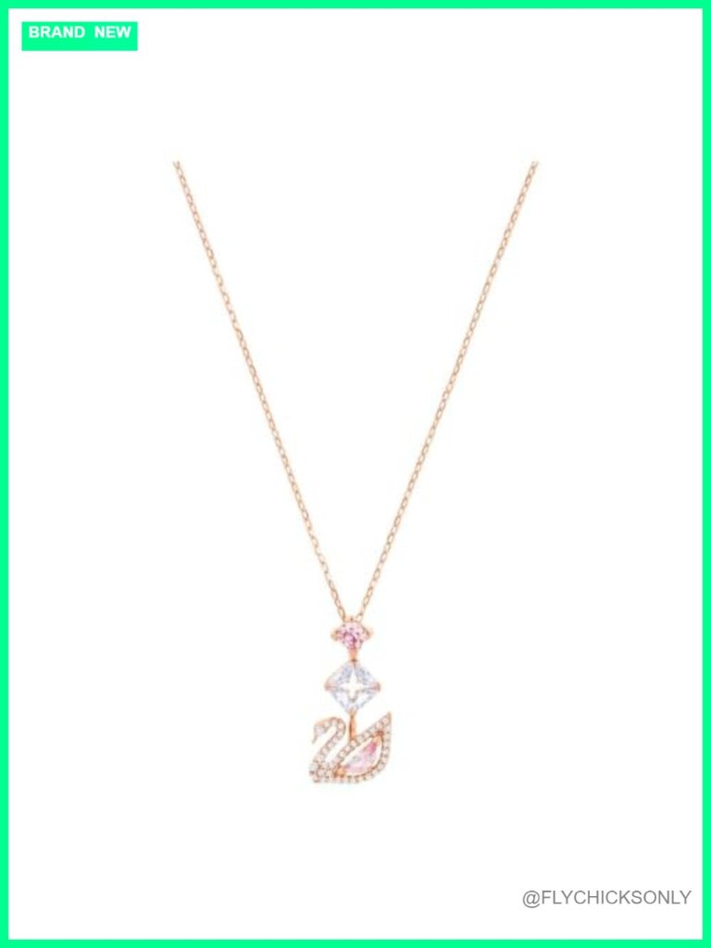 Swarovski Crystal Swan Pendant Necklace Rose Gold Tone Chain